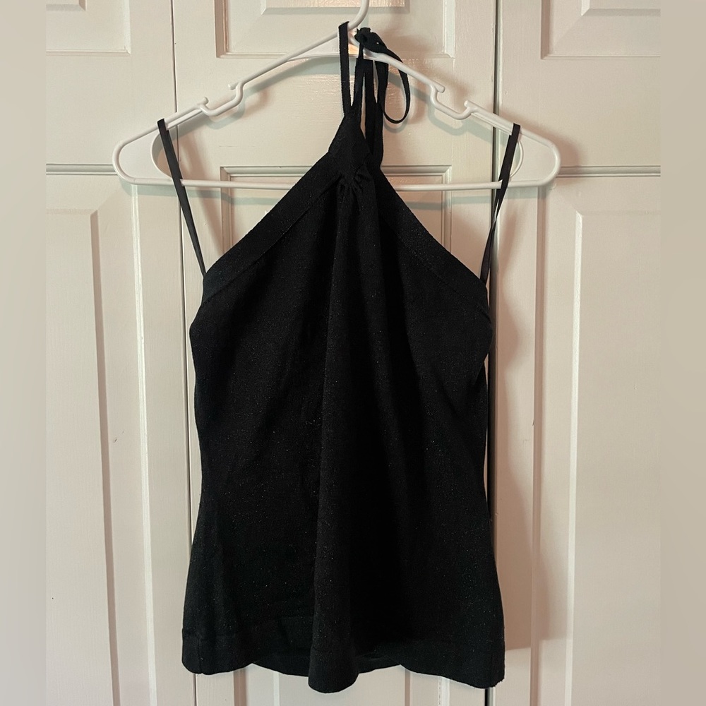 Express Shimmery Black Halter Neck Tank Top